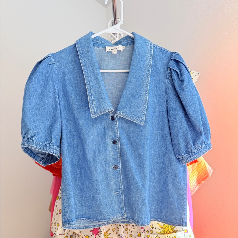 FRAME Light Blue Denim Button-Up Top